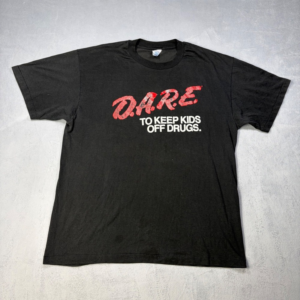 Vintage D.A.R.E. T Shirt Mens Large Black Single Stitch Hares 90s Graphic Tee